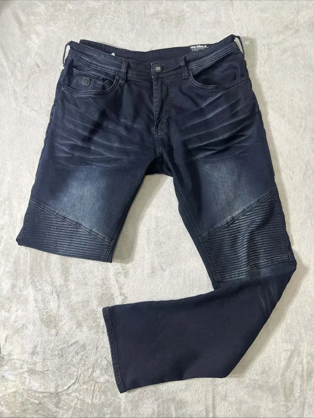 Buffalo David Bitton Max-X Jeans Mens 38x32 Skinny Stretch Moto Biker Blue